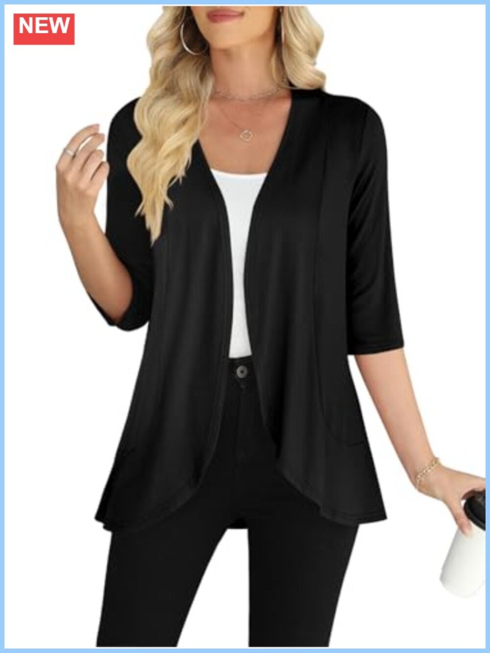 Women's 3/4 Sleeve Open Front Cardigan Lightweight Rayon Blend Loose Fit